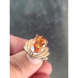 925 Vermeil Prong Set Citrine Colored Rhinestone Statement Ring, SIZE US 5